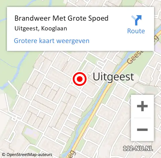 Locatie op kaart van de 112 melding: Brandweer Met Grote Spoed Naar Uitgeest, Kooglaan op 20 augustus 2022 12:31