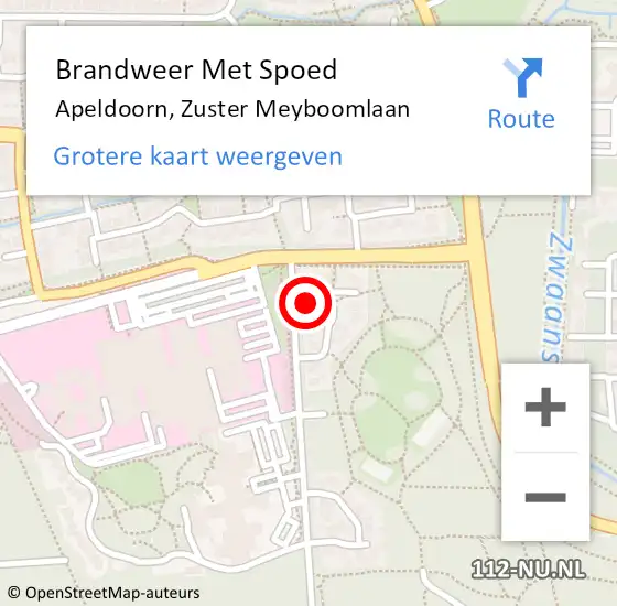 Locatie op kaart van de 112 melding: Brandweer Met Spoed Naar Apeldoorn, Zuster Meyboomlaan op 20 augustus 2022 12:41