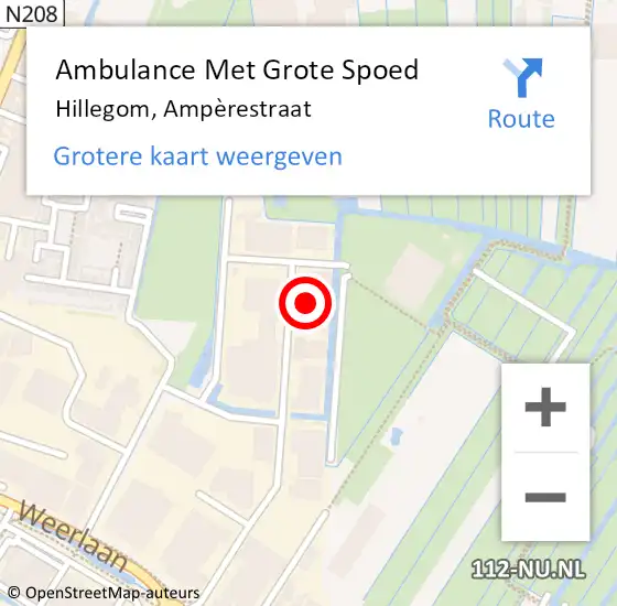 Locatie op kaart van de 112 melding: Ambulance Met Grote Spoed Naar Hillegom, Ampèrestraat op 20 augustus 2022 12:45