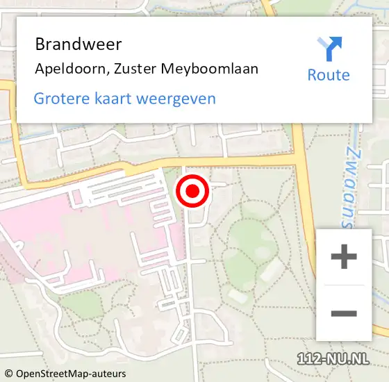 Locatie op kaart van de 112 melding: Brandweer Apeldoorn, Zuster Meyboomlaan op 20 augustus 2022 12:45