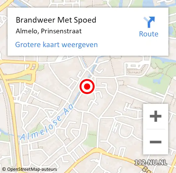 Locatie op kaart van de 112 melding: Brandweer Met Spoed Naar Almelo, Prinsenstraat op 20 augustus 2022 12:53