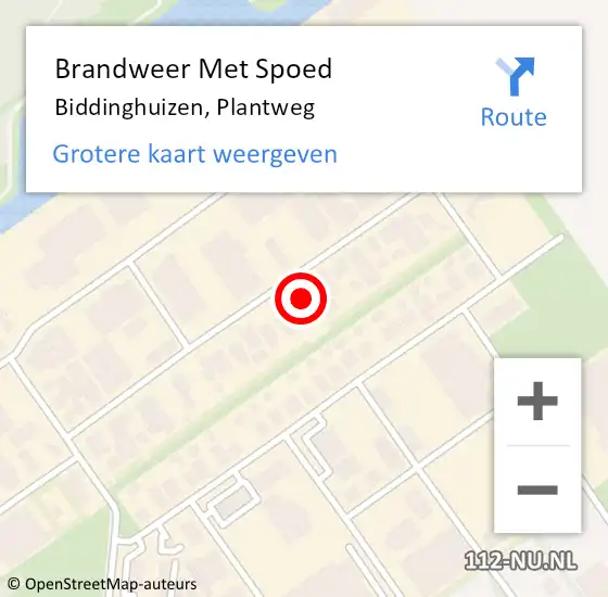 Locatie op kaart van de 112 melding: Brandweer Met Spoed Naar Biddinghuizen, Plantweg op 20 augustus 2022 12:55