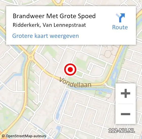 Locatie op kaart van de 112 melding: Brandweer Met Grote Spoed Naar Ridderkerk, Van Lennepstraat op 20 augustus 2022 12:57