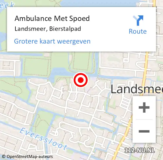 Locatie op kaart van de 112 melding: Ambulance Met Spoed Naar Landsmeer, Bierstalpad op 20 augustus 2022 13:39