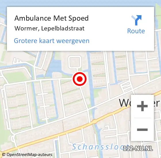 Locatie op kaart van de 112 melding: Ambulance Met Spoed Naar Wormer, Lepelbladstraat op 20 augustus 2022 13:47