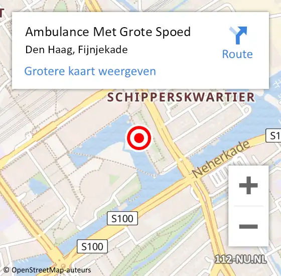 Locatie op kaart van de 112 melding: Ambulance Met Grote Spoed Naar Den Haag, Fijnjekade op 20 augustus 2022 13:47