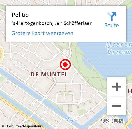 Locatie op kaart van de 112 melding: Politie 's-Hertogenbosch, Jan Schöfferlaan op 20 augustus 2022 13:57