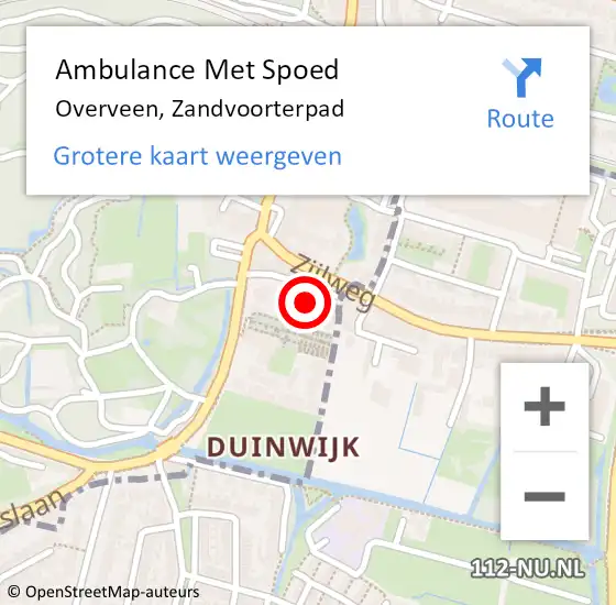 Locatie op kaart van de 112 melding: Ambulance Met Spoed Naar Overveen, Zandvoorterpad op 20 augustus 2022 14:02