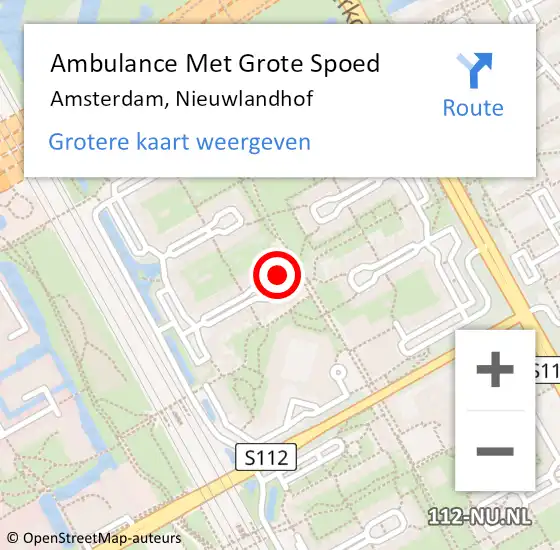 Locatie op kaart van de 112 melding: Ambulance Met Grote Spoed Naar Amsterdam-Zuidoost, Nieuwlandhof op 20 augustus 2022 14:15