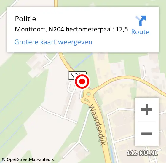 Locatie op kaart van de 112 melding: Politie Montfoort, N204 hectometerpaal: 17,5 op 20 augustus 2022 14:22