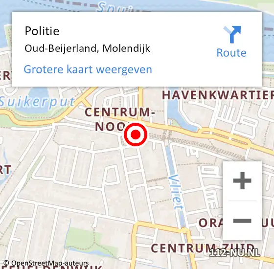 Locatie op kaart van de 112 melding: Politie Oud-Beijerland, Molendijk op 20 augustus 2022 14:33