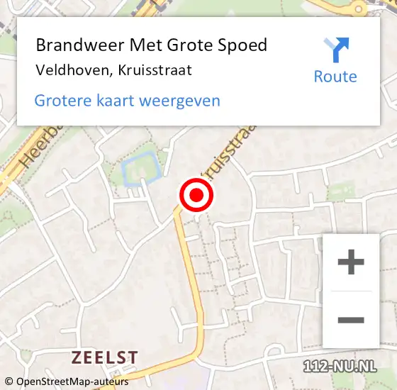 Locatie op kaart van de 112 melding: Brandweer Met Grote Spoed Naar Veldhoven, Kruisstraat op 20 augustus 2022 14:33