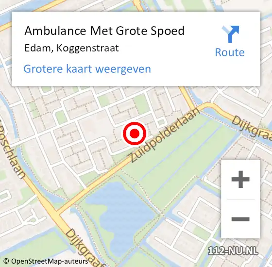 Locatie op kaart van de 112 melding: Ambulance Met Grote Spoed Naar Edam, Koggenstraat op 20 augustus 2022 14:55