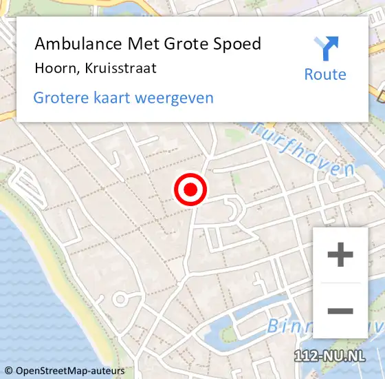 Locatie op kaart van de 112 melding: Ambulance Met Grote Spoed Naar Hoorn, Kruisstraat op 20 augustus 2022 14:58