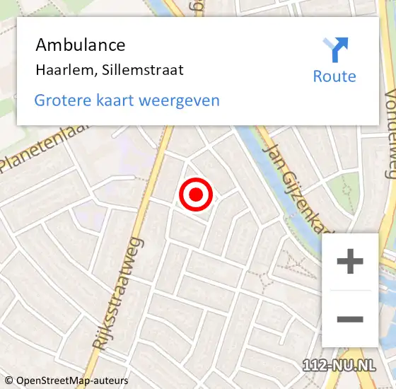 Locatie op kaart van de 112 melding: Ambulance Haarlem, Sillemstraat op 20 augustus 2022 15:03