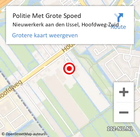 Locatie op kaart van de 112 melding: Politie Met Grote Spoed Naar Nieuwerkerk aan den IJssel, Hoofdweg-Zuid op 20 augustus 2022 15:19