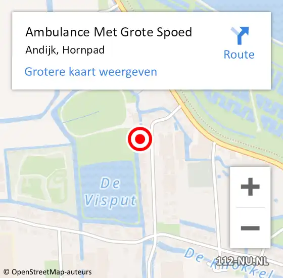 Locatie op kaart van de 112 melding: Ambulance Met Grote Spoed Naar Andijk, Hornpad op 20 augustus 2022 15:27