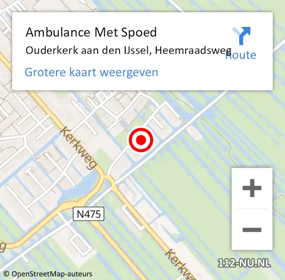 Locatie op kaart van de 112 melding: Ambulance Met Spoed Naar Ouderkerk aan den IJssel, Heemraadsweg op 20 augustus 2022 15:33