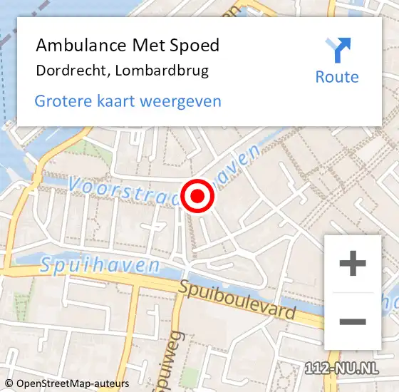 Locatie op kaart van de 112 melding: Ambulance Met Spoed Naar Dordrecht, Lombardbrug op 20 augustus 2022 15:37