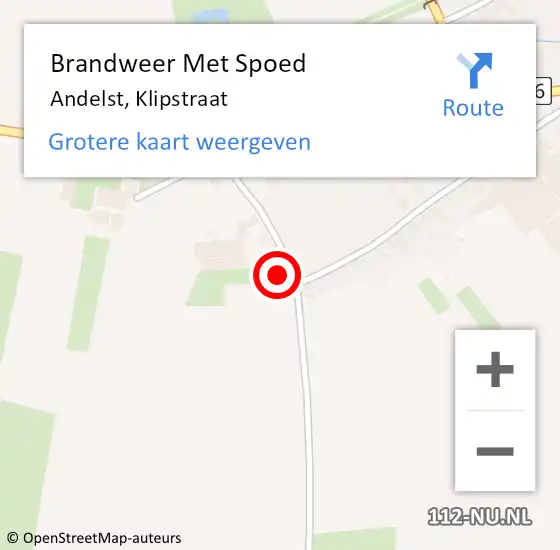 Locatie op kaart van de 112 melding: Brandweer Met Spoed Naar Andelst, Klipstraat op 20 augustus 2022 15:46