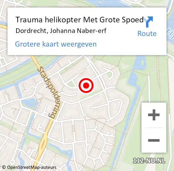 Locatie op kaart van de 112 melding: Trauma helikopter Met Grote Spoed Naar Dordrecht, Johanna Naber-erf op 20 augustus 2022 15:51