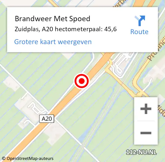 Locatie op kaart van de 112 melding: Brandweer Met Spoed Naar Zuidplas, A20 hectometerpaal: 45,6 op 20 augustus 2022 15:54