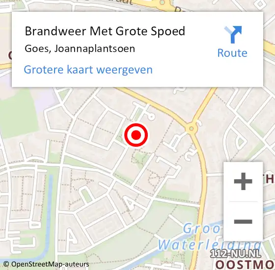 Locatie op kaart van de 112 melding: Brandweer Met Grote Spoed Naar Goes, Joannaplantsoen op 20 augustus 2022 15:54