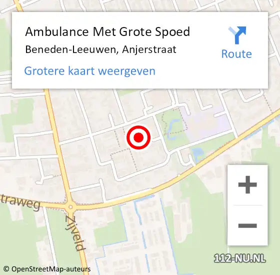Locatie op kaart van de 112 melding: Ambulance Met Grote Spoed Naar Beneden-Leeuwen, Anjerstraat op 20 augustus 2022 16:26