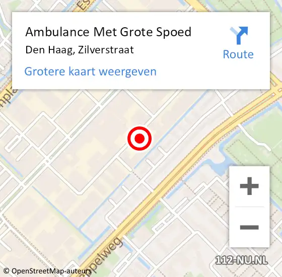 Locatie op kaart van de 112 melding: Ambulance Met Grote Spoed Naar Den Haag, Zilverstraat op 20 augustus 2022 16:47