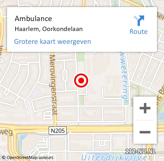 Locatie op kaart van de 112 melding: Ambulance Haarlem, Oorkondelaan op 20 augustus 2022 16:57