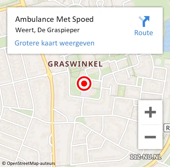 Locatie op kaart van de 112 melding: Ambulance Met Spoed Naar Weert, De Graspieper op 20 augustus 2022 17:22