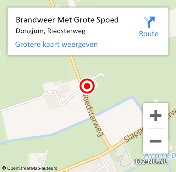 Locatie op kaart van de 112 melding: Brandweer Met Grote Spoed Naar Dongjum, Riedsterweg op 20 augustus 2022 17:56