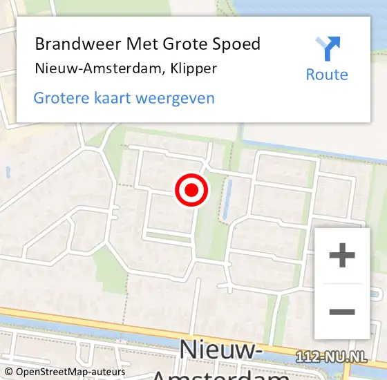 Locatie op kaart van de 112 melding: Brandweer Met Grote Spoed Naar Nieuw-Amsterdam, Klipper op 20 augustus 2022 18:10