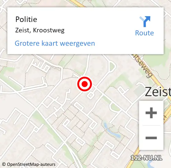 Locatie op kaart van de 112 melding: Politie Zeist, Kroostweg op 20 augustus 2022 18:31