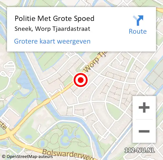 Locatie op kaart van de 112 melding: Politie Met Grote Spoed Naar Sneek, Worp Tjaardastraat op 20 augustus 2022 18:45