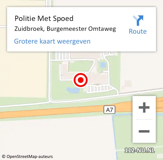 Locatie op kaart van de 112 melding: Politie Met Spoed Naar Zuidbroek, Burgemeester Omtaweg op 20 augustus 2022 18:53