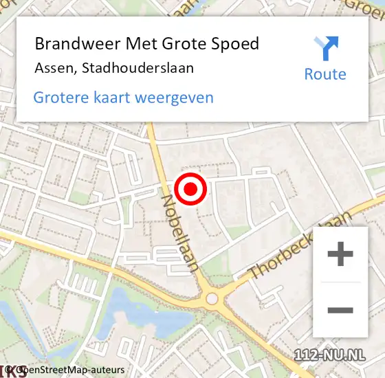 Locatie op kaart van de 112 melding: Brandweer Met Grote Spoed Naar Assen, Stadhouderslaan op 20 augustus 2022 19:14