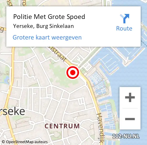 Locatie op kaart van de 112 melding: Politie Met Grote Spoed Naar Yerseke, Burg Sinkelaan op 20 augustus 2022 19:40