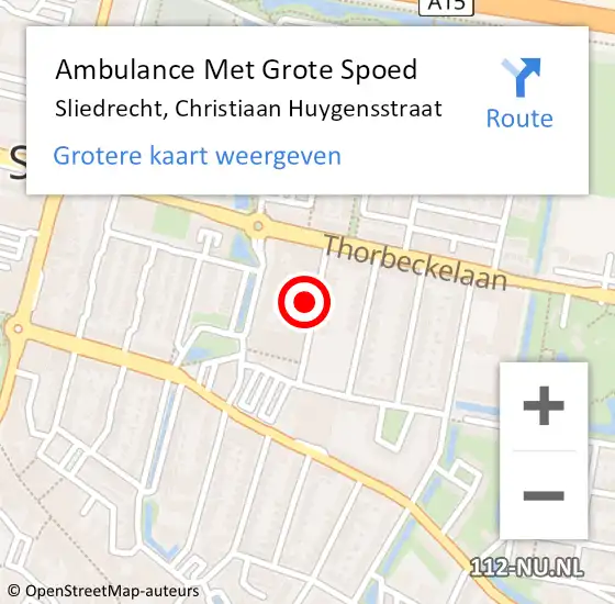 Locatie op kaart van de 112 melding: Ambulance Met Grote Spoed Naar Sliedrecht, Christiaan Huygensstraat op 20 augustus 2022 19:57