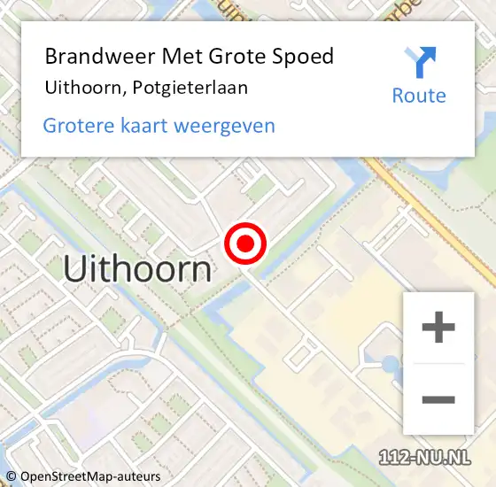 Locatie op kaart van de 112 melding: Brandweer Met Grote Spoed Naar Uithoorn, Potgieterlaan op 20 augustus 2022 20:02