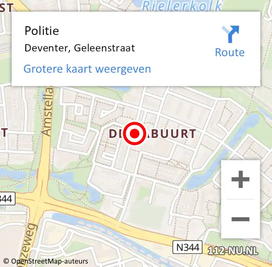 Locatie op kaart van de 112 melding: Politie Deventer, Geleenstraat op 20 augustus 2022 20:06