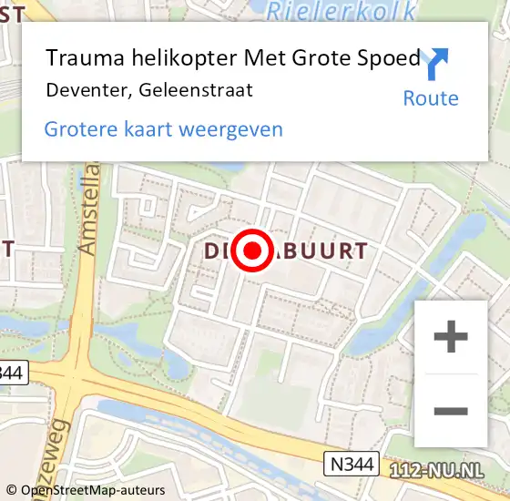 Locatie op kaart van de 112 melding: Trauma helikopter Met Grote Spoed Naar Deventer, Geleenstraat op 20 augustus 2022 20:07