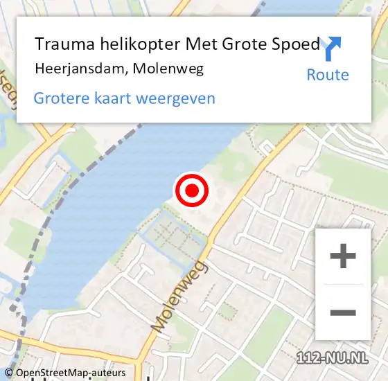 Locatie op kaart van de 112 melding: Trauma helikopter Met Grote Spoed Naar Heerjansdam, Molenweg op 20 augustus 2022 20:08