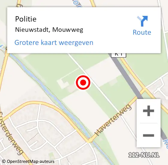 Locatie op kaart van de 112 melding: Politie Nieuwstadt, Mouwweg op 20 augustus 2022 20:11