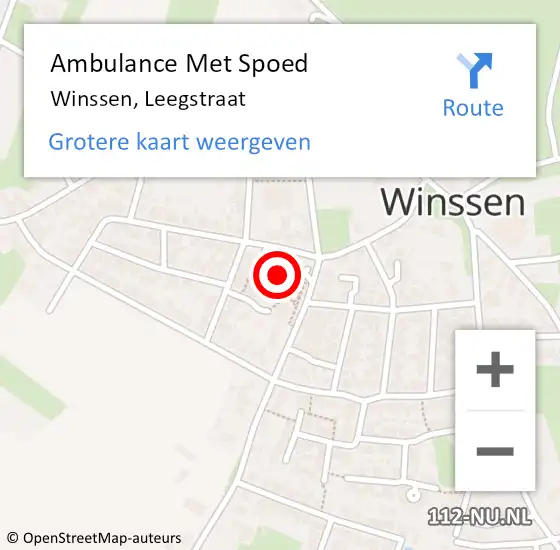 Locatie op kaart van de 112 melding: Ambulance Met Spoed Naar Winssen, Leegstraat op 20 augustus 2022 20:31