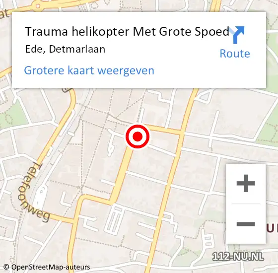 Locatie op kaart van de 112 melding: Trauma helikopter Met Grote Spoed Naar Ede, Detmarlaan op 20 augustus 2022 20:36