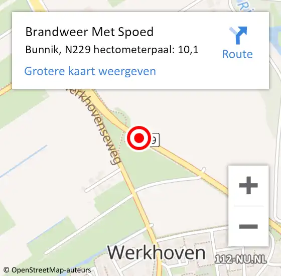 Locatie op kaart van de 112 melding: Brandweer Met Spoed Naar Bunnik, N229 hectometerpaal: 10,1 op 20 augustus 2022 21:14