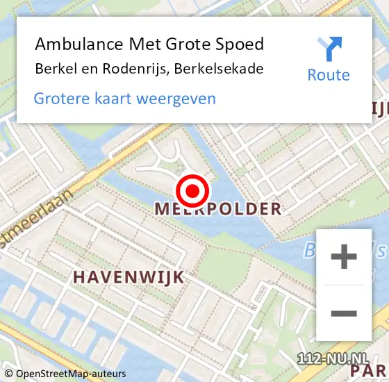 Locatie op kaart van de 112 melding: Ambulance Met Grote Spoed Naar Berkel en Rodenrijs, Berkelsekade op 20 augustus 2022 21:58