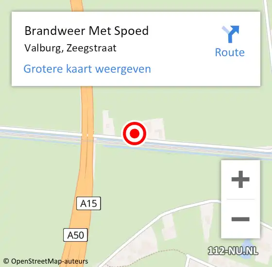 Locatie op kaart van de 112 melding: Brandweer Met Spoed Naar Valburg, Zeegstraat op 20 augustus 2022 21:59