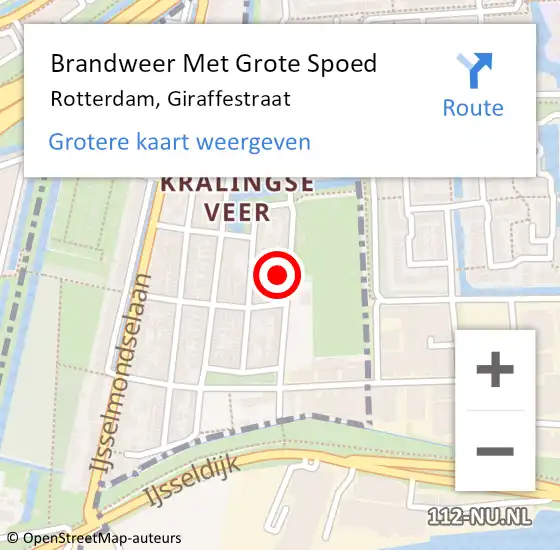 Locatie op kaart van de 112 melding: Brandweer Met Grote Spoed Naar Rotterdam, Giraffestraat op 20 augustus 2022 22:19